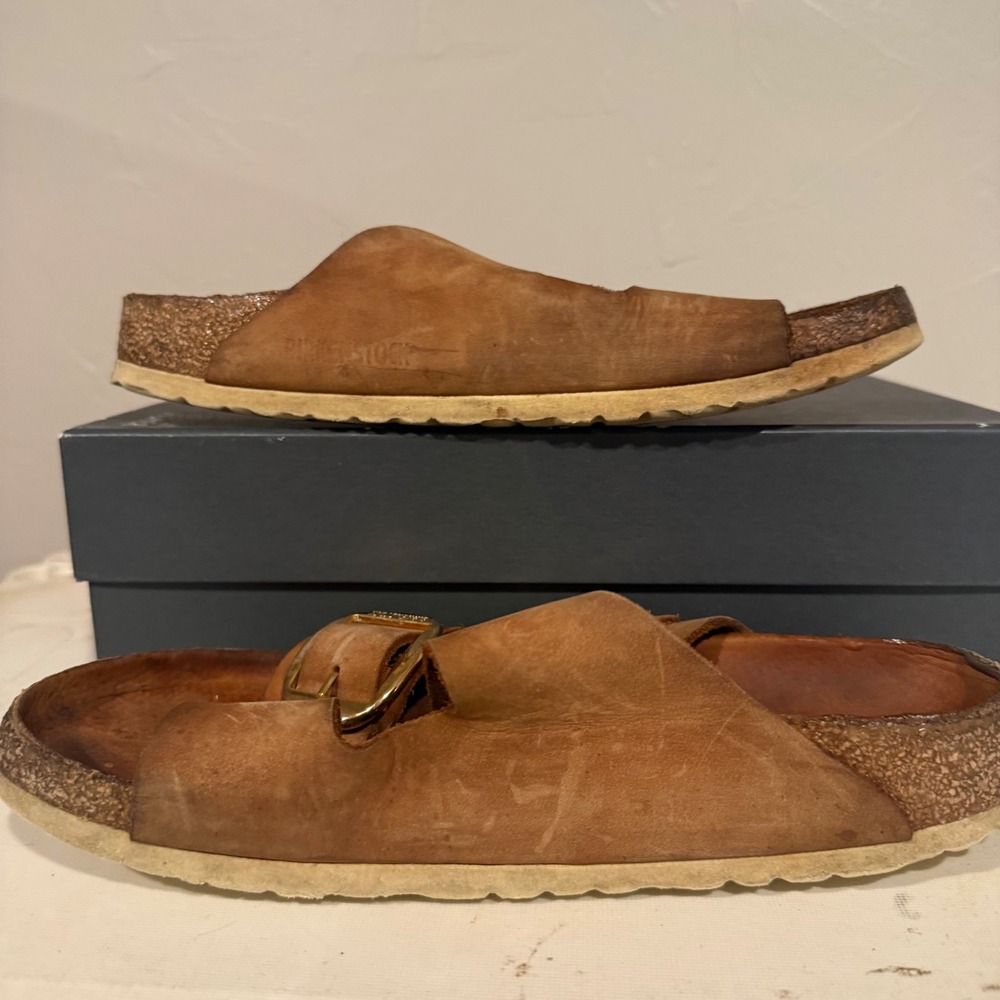 Birkenstock Arizona Big Buckle Women 8 Cognac Brown Leather Sandals Good